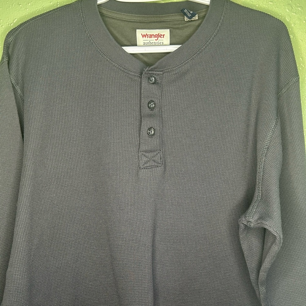 Wrangler Authentics Henley Long sleeve Shirt Size L Gray Cotton Blend Thermal